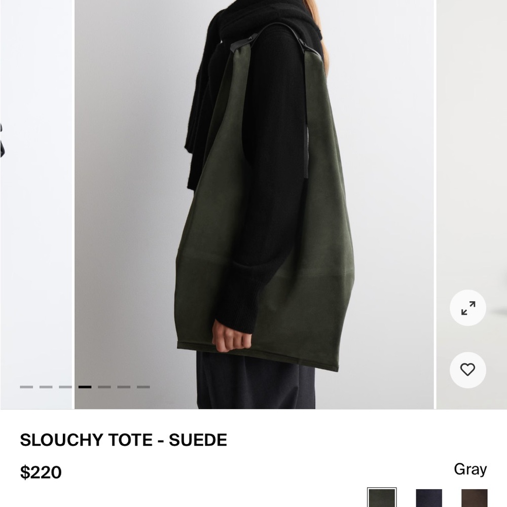 COS Slouchy Suede Tote in Dark Green